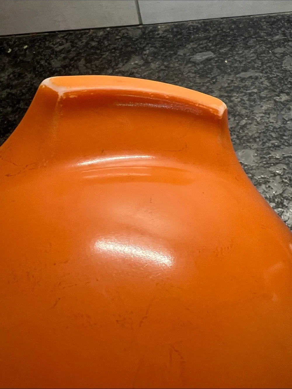 Vintage Pyrex #443 Cinderella Orange Mixing Bowl with pour spouts  AUTUMN WHEAT